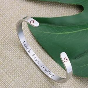 New in bag teach love inspire stainless steel bangle cuff bracelet